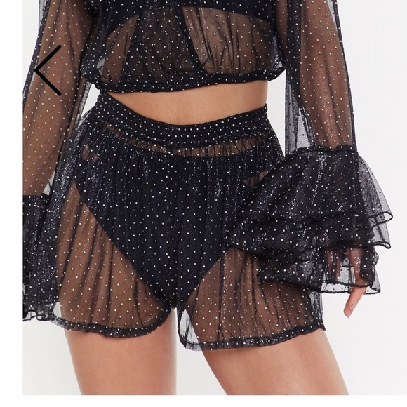 Nasty Gal Black Sheer High Waisted Studded Shorts - Picture 4 of 9